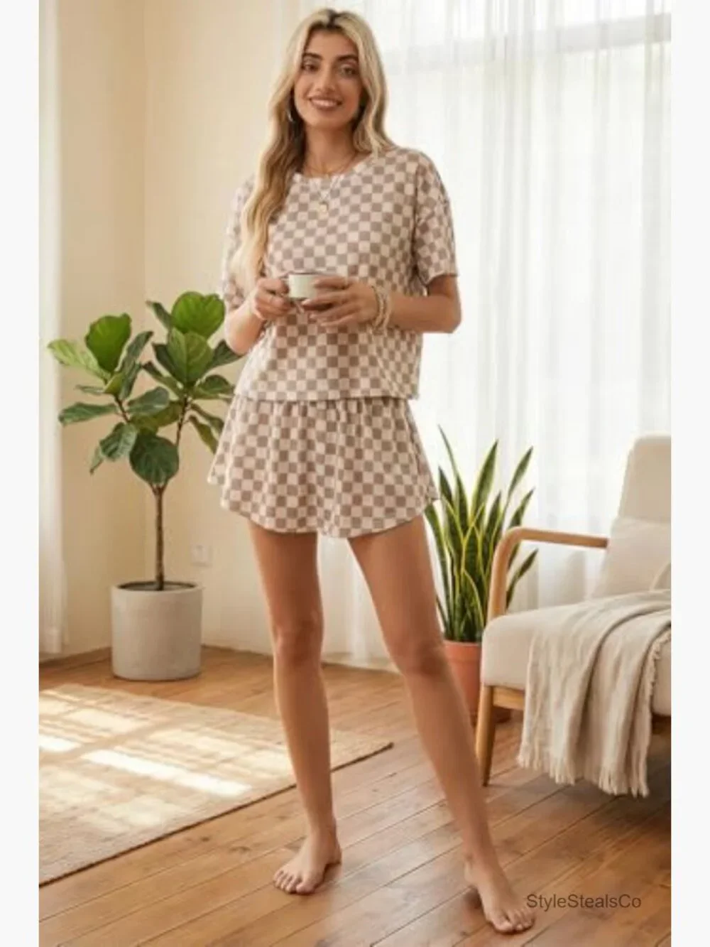 Casual Short Sleeve T-Shirt and High Waist Skort Matching Lounge Set